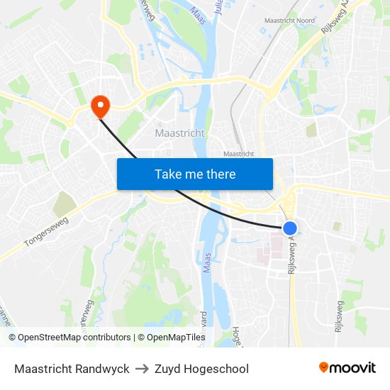 Maastricht Randwyck to Zuyd Hogeschool map