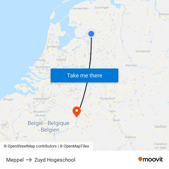 Meppel to Zuyd Hogeschool map