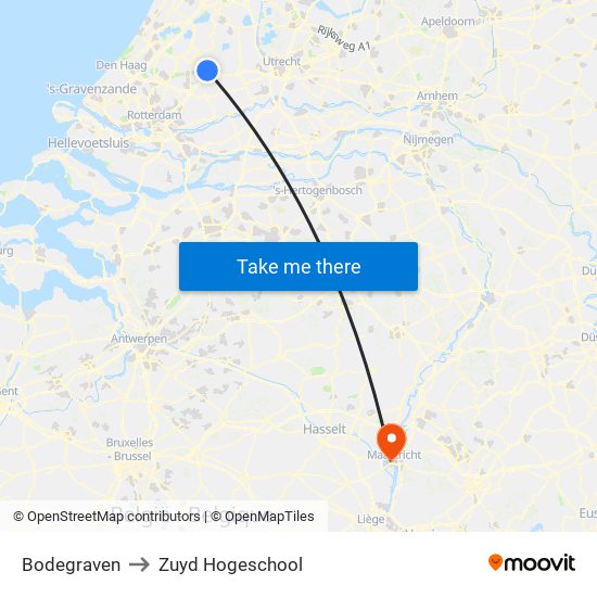 Bodegraven to Zuyd Hogeschool map