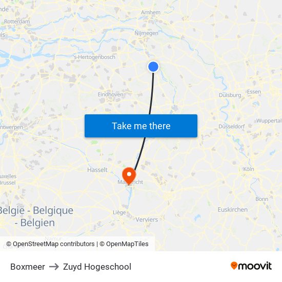 Boxmeer to Zuyd Hogeschool map