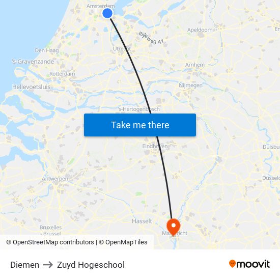 Diemen to Zuyd Hogeschool map