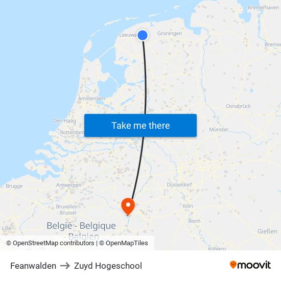 Feanwalden to Zuyd Hogeschool map