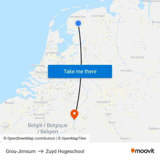 Grou-Jirnsum to Zuyd Hogeschool map