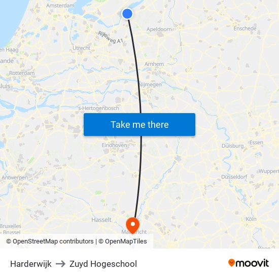 Harderwijk to Zuyd Hogeschool map