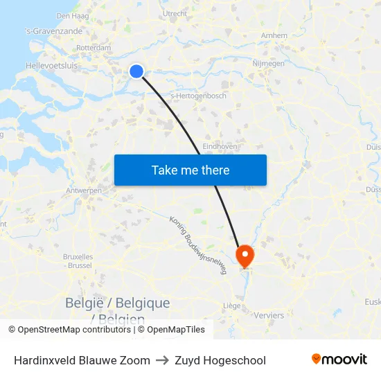 Hardinxveld Blauwe Zoom to Zuyd Hogeschool map