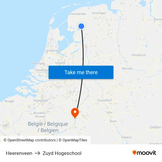 Heerenveen to Zuyd Hogeschool map