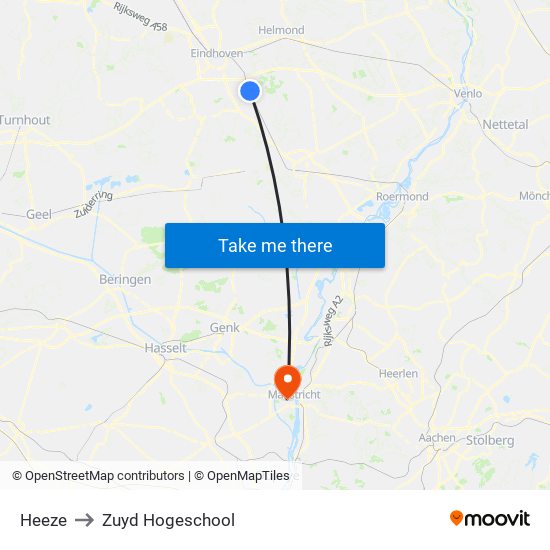 Heeze to Zuyd Hogeschool map