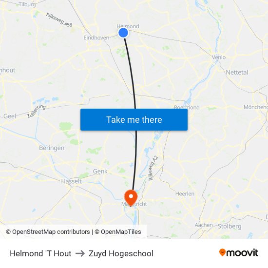 Helmond 'T Hout to Zuyd Hogeschool map