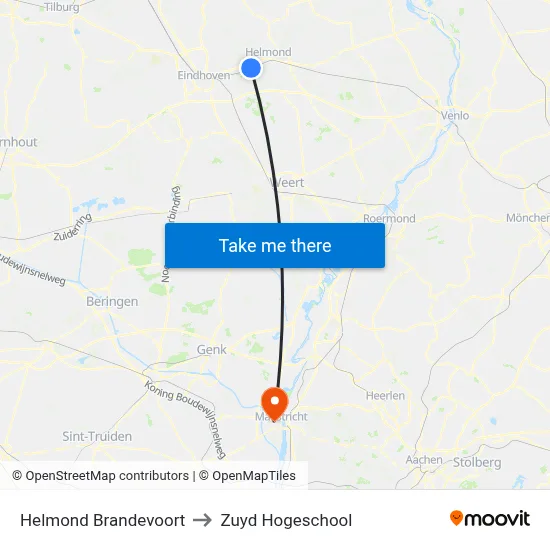 Helmond Brandevoort to Zuyd Hogeschool map