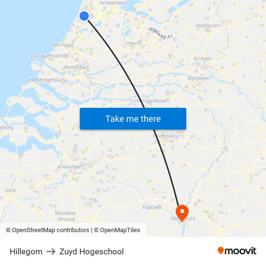 Hillegom to Zuyd Hogeschool map