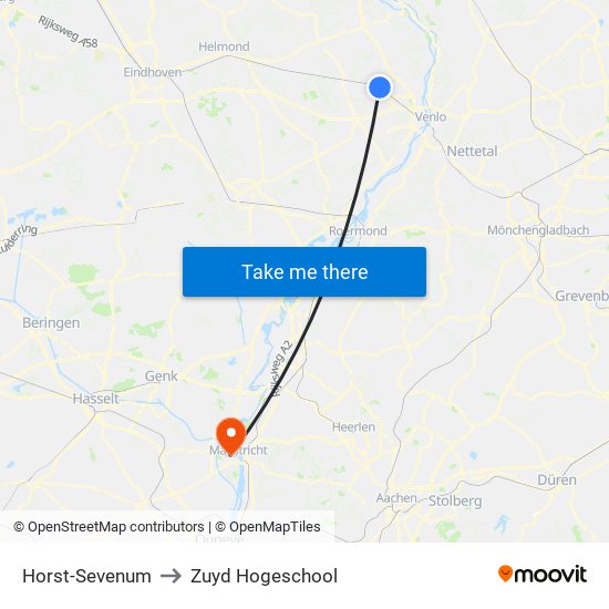 Horst-Sevenum to Zuyd Hogeschool map
