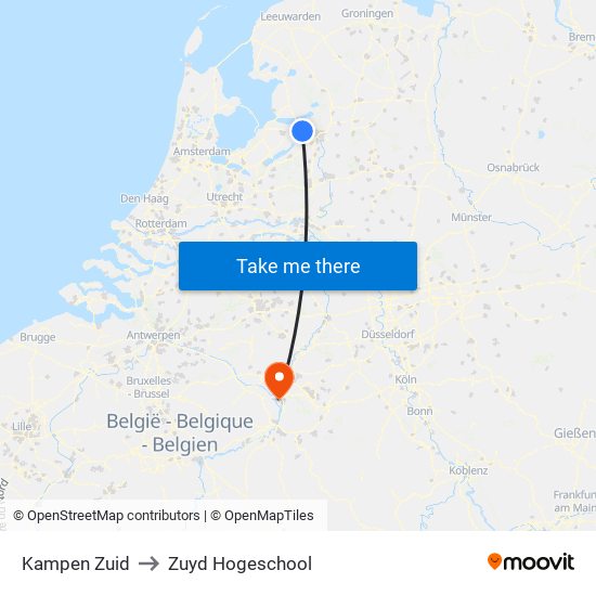 Kampen Zuid to Zuyd Hogeschool map