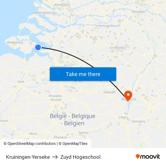 Kruiningen-Yerseke to Zuyd Hogeschool map