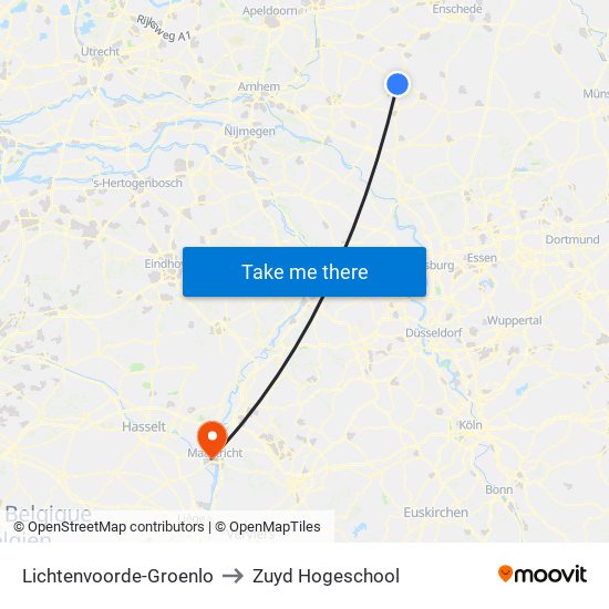 Lichtenvoorde-Groenlo to Zuyd Hogeschool map