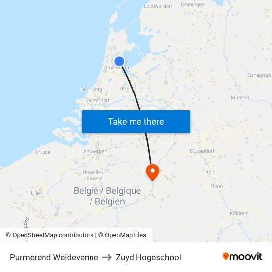 Purmerend Weidevenne to Zuyd Hogeschool map