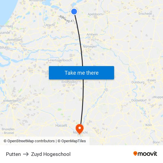 Putten to Zuyd Hogeschool map