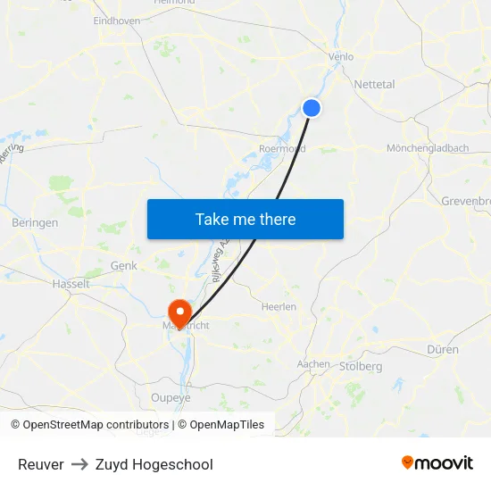 Reuver to Zuyd Hogeschool map