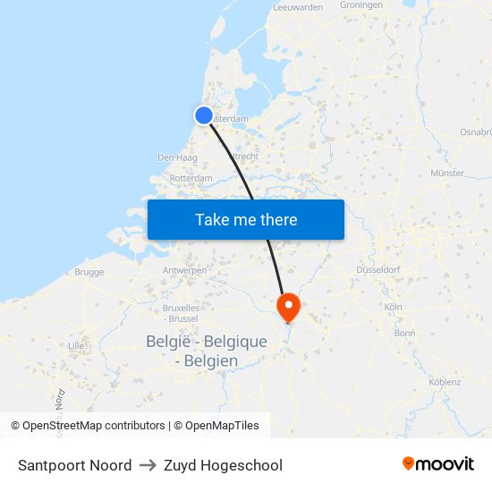 Santpoort Noord to Zuyd Hogeschool map