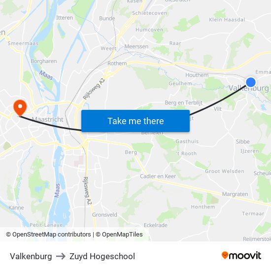 Valkenburg to Zuyd Hogeschool map