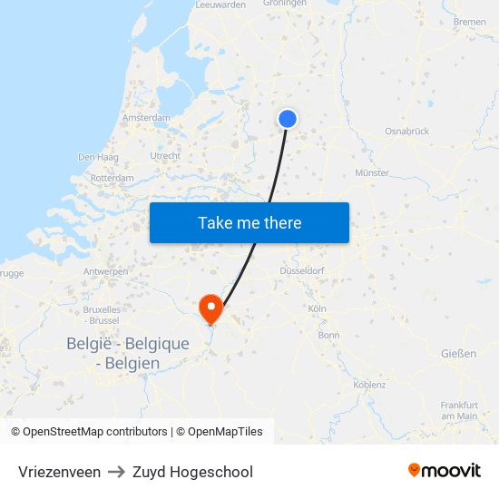 Vriezenveen to Zuyd Hogeschool map