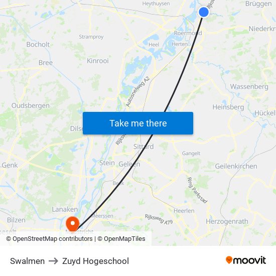 Swalmen to Zuyd Hogeschool map