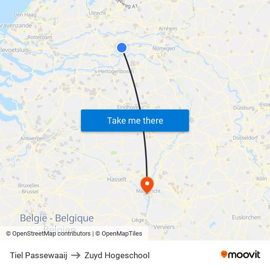 Tiel Passewaaij to Zuyd Hogeschool map