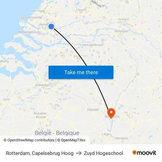 Rotterdam, Capelsebrug Hoog to Zuyd Hogeschool map