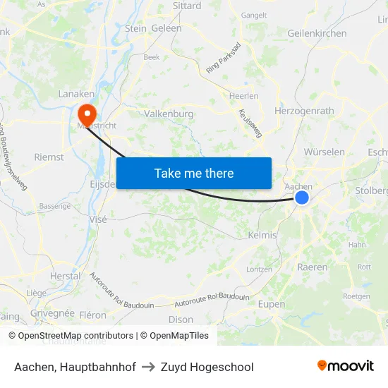 Aachen, Hauptbahnhof to Zuyd Hogeschool map
