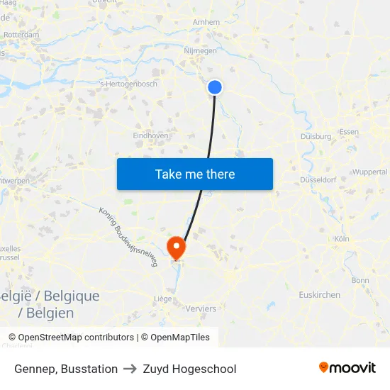 Gennep, Busstation to Zuyd Hogeschool map