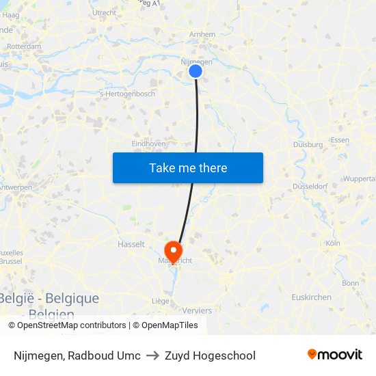 Nijmegen, Radboud Umc to Zuyd Hogeschool map