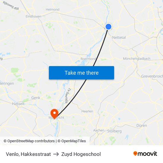 Venlo, Hakkesstraat to Zuyd Hogeschool map