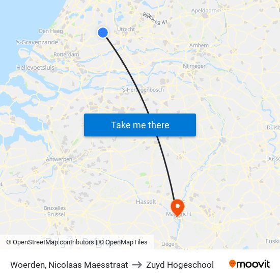 Woerden, Nicolaas Maesstraat to Zuyd Hogeschool map