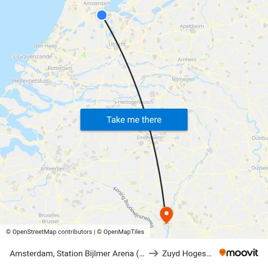 Amsterdam, Station Bijlmer Arena (Perron B) to Zuyd Hogeschool map
