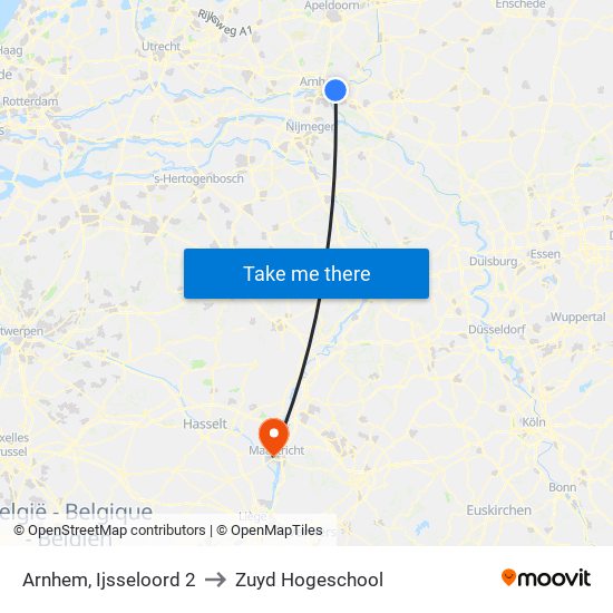 Arnhem, Ijsseloord 2 to Zuyd Hogeschool map