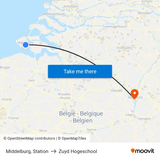 Middelburg, Station to Zuyd Hogeschool map