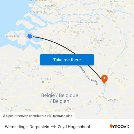 Wemeldinge, Dorpsplein to Zuyd Hogeschool map