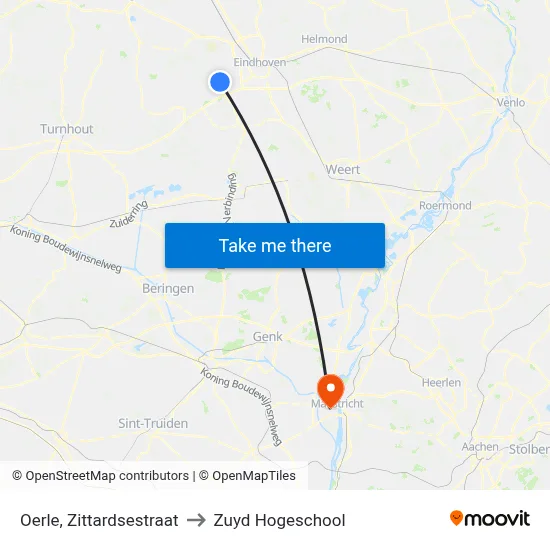 Oerle, Zittardsestraat to Zuyd Hogeschool map