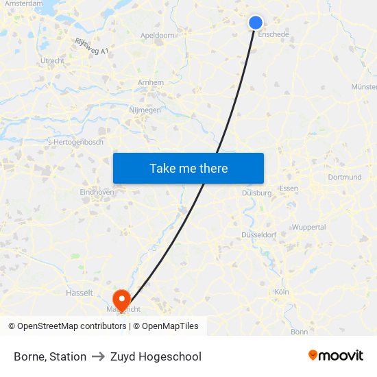 Borne, Station to Zuyd Hogeschool map