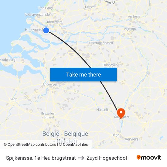 Spijkenisse, 1e Heulbrugstraat to Zuyd Hogeschool map