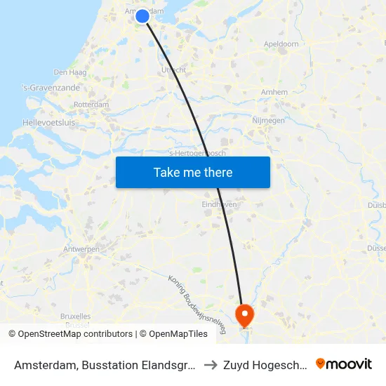 Amsterdam, Busstation Elandsgracht to Zuyd Hogeschool map
