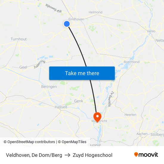 Veldhoven, De Dom/Berg to Zuyd Hogeschool map