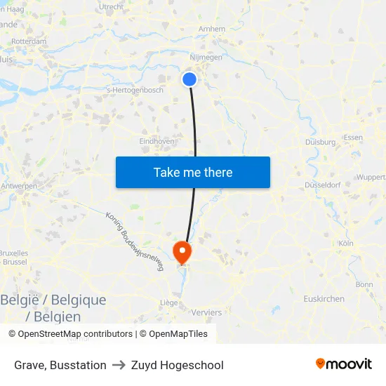 Grave, Busstation to Zuyd Hogeschool map