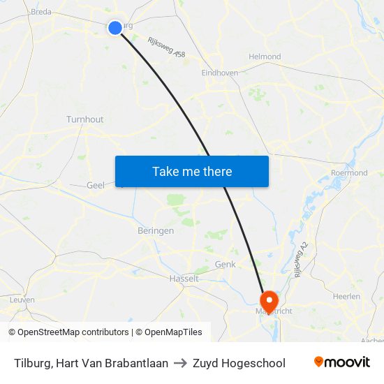 Tilburg, Hart Van Brabantlaan to Zuyd Hogeschool map