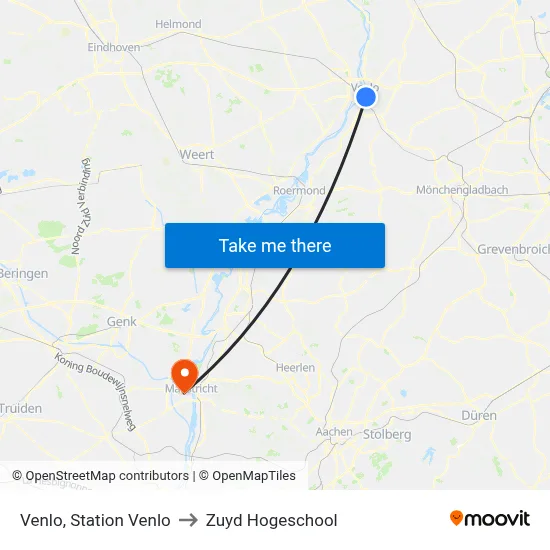 Venlo, Station Venlo to Zuyd Hogeschool map
