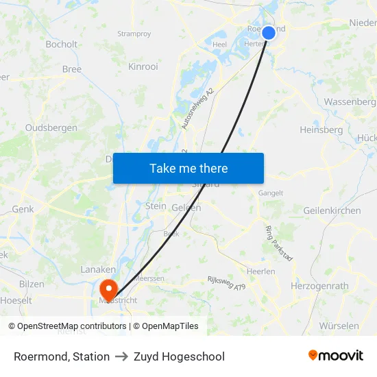 Roermond, Station to Zuyd Hogeschool map