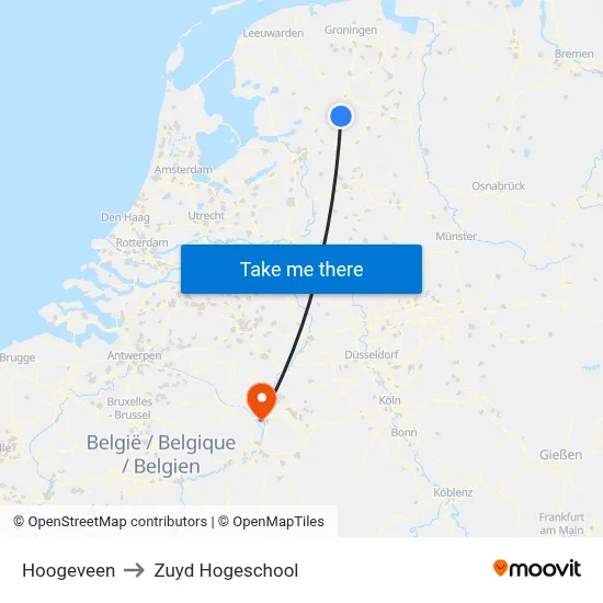Hoogeveen to Zuyd Hogeschool map