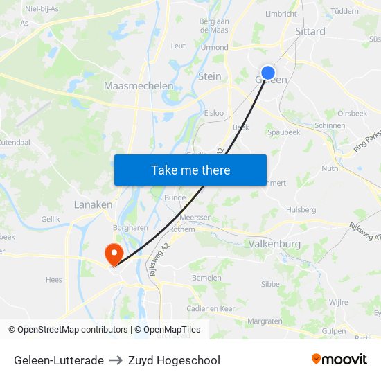 Geleen-Lutterade to Zuyd Hogeschool map