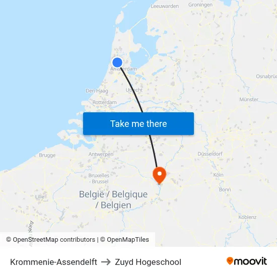 Krommenie-Assendelft to Zuyd Hogeschool map