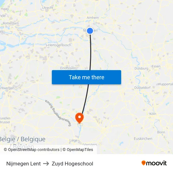 Nijmegen Lent to Zuyd Hogeschool map