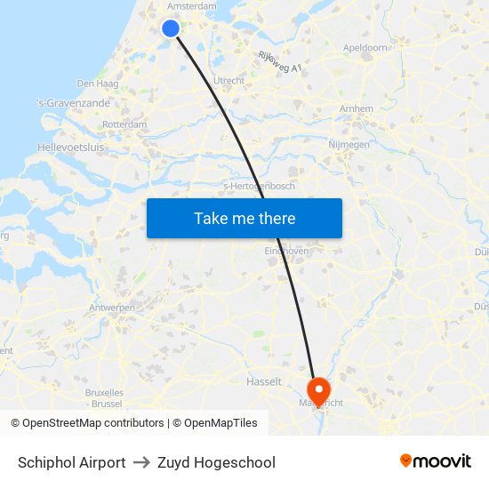 Schiphol Airport to Zuyd Hogeschool map